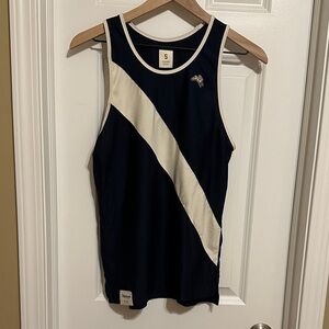Men’s Small Tracksmith Navy and White Tank Top with Diagonal Stripe Singlet